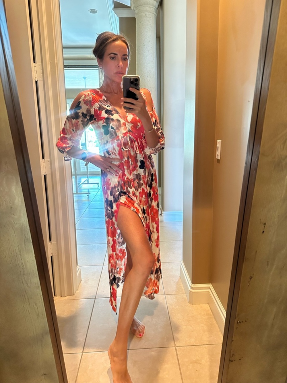 Red Floral V-Neck Women’s Maxi Dress Josa Tulum